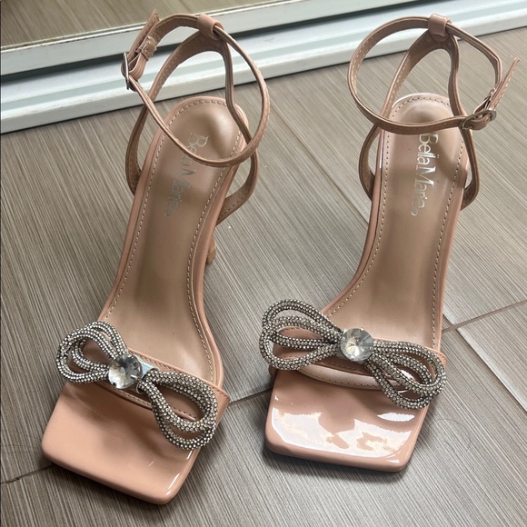 Bella Marie Nude Strappy Heels with Rhinestone Bow (Never Used) - Picture 1 of 7